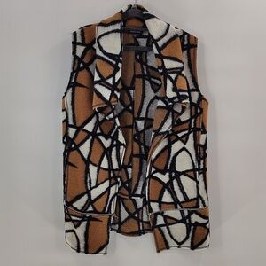 Athena Marie Women's Brown White Large Sleeveless No Button Cardigan Sweater Top